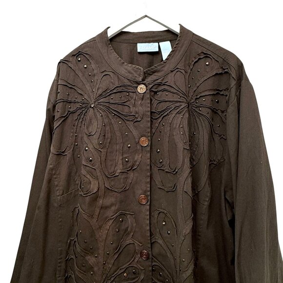 Liz & Me Liz Claiborne Jacket Plus Size 5X Brown Boho Applique Casual Womens - Picture 2 of 8